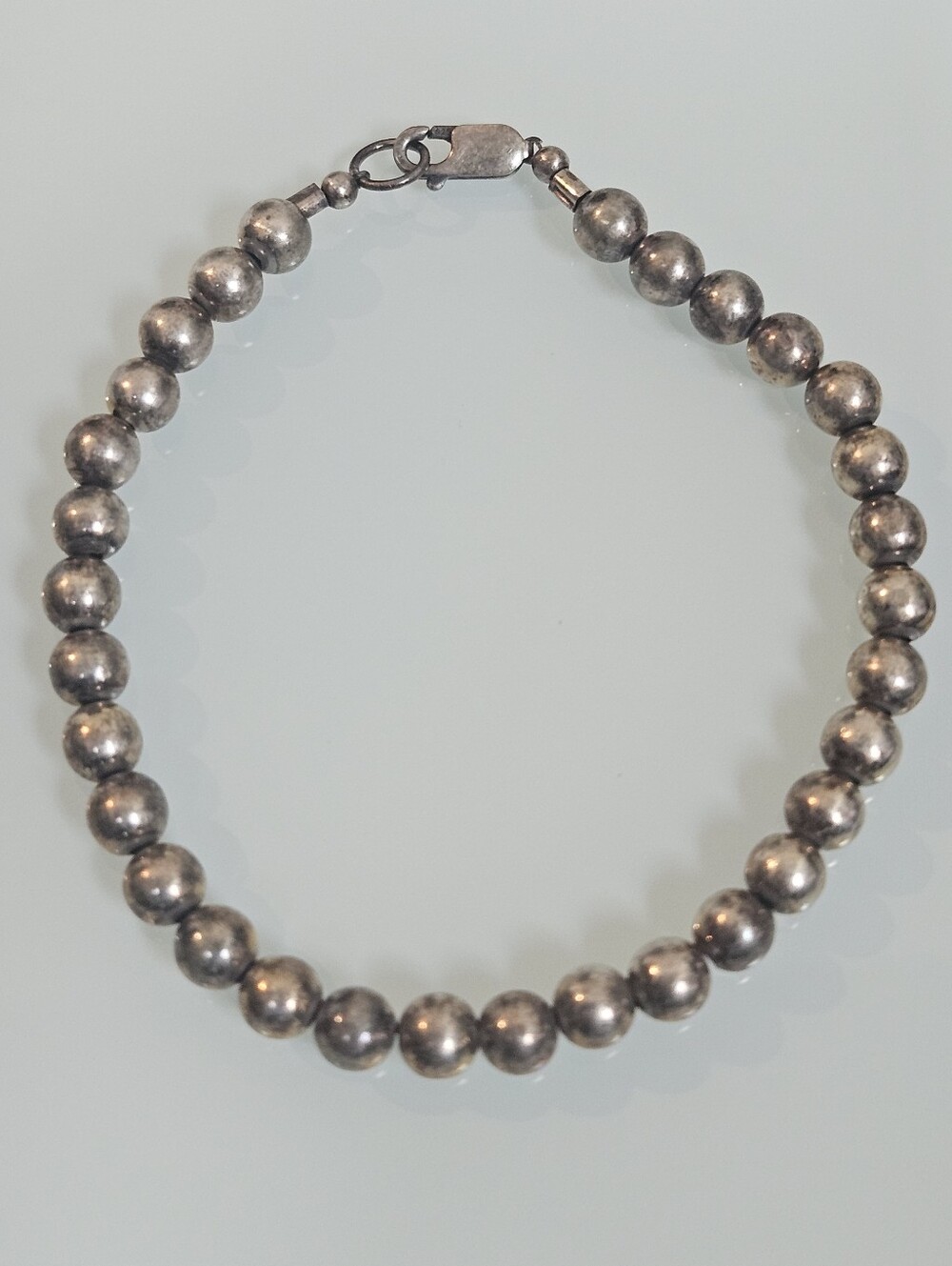925 Beaded 5mm Ball Sterling Silver Chain Bracelet 8"